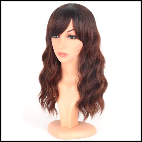 Synthetic Wavy Wig With Bangs 16 Inch Heat Resistant Daily Use Chic main image 4